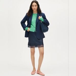 Vintage Adagio Patricia Fieldwalker Blue Silk Charmeuse Lace Trim Slip Skirt M